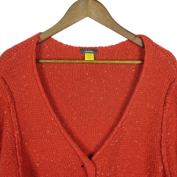 Cabela's Speckled V Neck Button Down Cardigan Sweater Cotton Blend XL Cottage - Picture 2 of 7